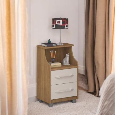 Imagem de Mesa de Cabeceira com 02 Gavetas Quebéc Freijó e Off White