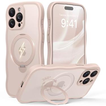 Imagem de Capa para iPhone 15 Pro, [compatível com Magsafe] [Suporte magnético de 360°] [Cute Wave Edge] [Proteção de nível militar de 5,5 metros] Capa feminina fosca translúcida para iPhone 15 Pro, ouro rosa