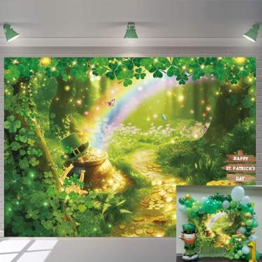 Imagem de Feliz Dia de São Patrício, cenário fotográfico, primavera, floresta, glitter, trevo da sorte, arco-íris, moeda, fundo para decoração de festa de festival irlandês, banner, cabine fotográfica (2,3 x