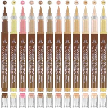 Imagem de YWPXSN Canetas de tinta acrílica de 12 cores – Marcadores de canetas de tinta marrom, ponta de pincel e fluxo direto de tinta, adequadas para pedra, papel, madeira, vidro, tinta de tecido, artesanato