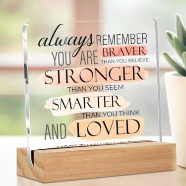 Imagem de Placa acrílica de afirmações positivas inspiradoras, presentes de agradecimento para mulheres, placa decorativa de mesa transparente motivacional com suporte, quarto banheiro sala de estar decoração