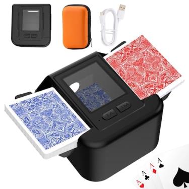 Imagem de Baralhador automático de cartões recarregável com estojo de cartão, máquina silenciosa de embaralhamento rápido para UNO Skip-Bo Skyjo Texas Hold'em, embaralhamento automático e manual inteligente de