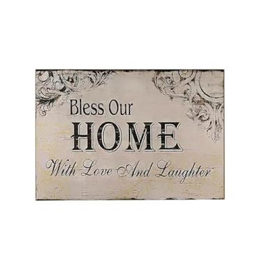 Imagem de Placa Decorativa de Parede em Madeira para Pendurar Bless Our Home com e Risadas Decoração Casas Fácil Vintage Distressed Textura Falsa Presente Casa