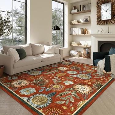 Imagem de GarveeHome Tapete floral lavável de 20 x 25 cm: tapete grande para sala de estar com suporte antiderrapante lavável ultra macio tapete floral para quarto interior tapete resistente a manchas para sala