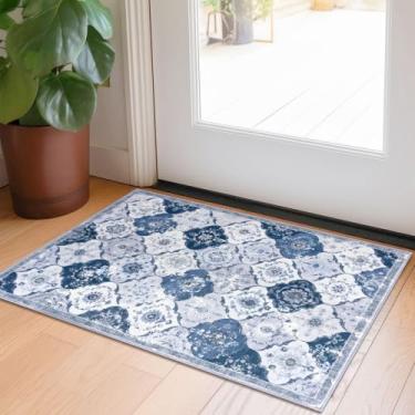 Imagem de KILOCOCO Tapete de área pequena de 5 x 7 cm, tapetes marroquinos para entrada interna, vintage, lavável, antiderrapante, tapete de lã sintética com estampa de destaque para lavanderia, cozinha,