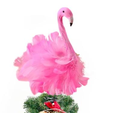 Imagem de Topo de árvore de Natal de flamingo, rosa, pena artificial, flamingo, enfeite de árvore de Natal para jardim, interior e exterior, enfeite de festa (rosa)