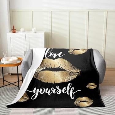 Imagem de Manfei Cobertor de flanela infantil com estampa de lábios de champanhe para decoração de quarto de meninos e meninas, cobertor moderno para sofá de cama, sofá e sofá, cobertor aconchegante macio e