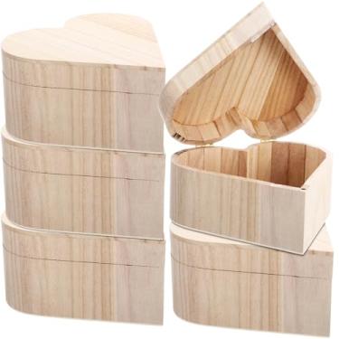 Imagem de Marsui Caixa de coração de dia dos namorados inacabada com tampa articulada, artesanato vermelho, faça você mesmo, caixa de tesouro de madeira para mulheres, presentes de arte de férias, joias