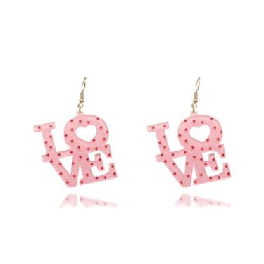 Imagem de Brincos de coração fofos de acrílico para o Dia dos Namorados Rosa Fluindo Areia Amor Brincos Criativos Amor Coração Arqueado Brincos Rosa Amor Dia dos Namorados Joias para Mulheres Meninas Presente