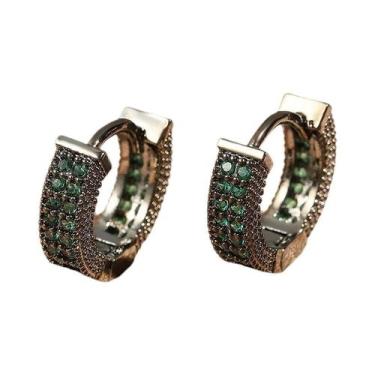 Imagem de Brincos De Argola De Zircônia Cubica Verde Moda Hip Hop Círculo Joias 