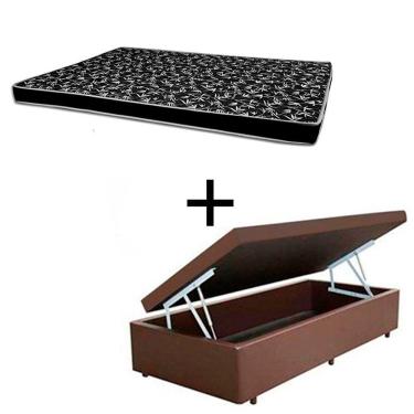 Imagem de Cama Box Baú Solteiro 88 Tecido Sintético Marrom Com Colchão Hamburgo - 100% Espuma - D28 Preto 55x88x188
