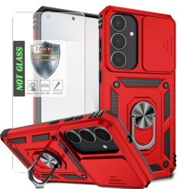 Imagem de AYMECL Capa S25 Fe com suporte giratório integrado, capa de câmera deslizante e filme HD à prova de explosão - Projetado para Galaxy S25 Fe, vermelho