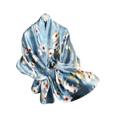 Imagem de Lenço De Seda Luxuoso Feminino 180x90CM Estampa Fashion Xale Longo Pro