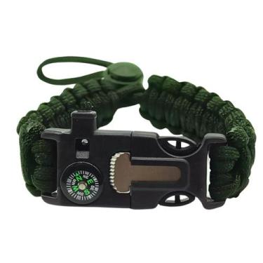 Imagem de Pulseira Paracord Ajustável Sobrevivência Tática Pederneira Militar Bú