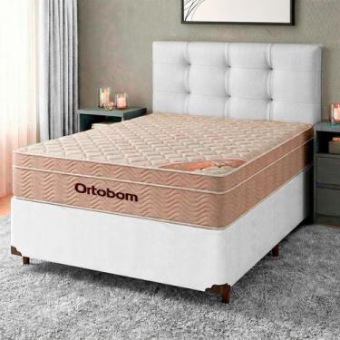 Imagem de Conjunto Cama Box Branco Casal + Colchão Molas Ensacadas Airtech Ortob