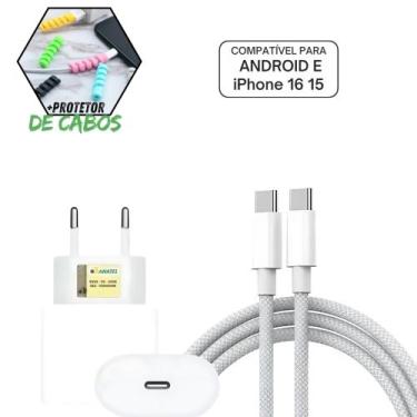 Imagem de Carregador Celular Compatível iPhone 15 16 17 Plus Pró Max PD Cabo Usb