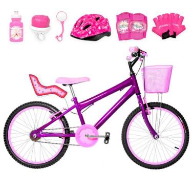 Imagem de Bicicleta Infantil Feminina Aro 20 Alumínio Colorido + Kit Premium - F