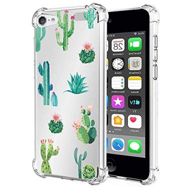 Imagem de Yodueiv Capa de telefone transparente para iPod Touch 7/6/5, proteção à prova de choque, design de renda padrão com tema de natureza - Cactus