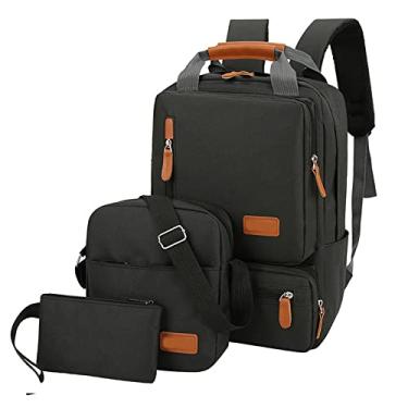 Imagem de Conjunto de 3 peças de mochila para laptop mulheres homens mochila de grande capacidade com bolsa de ombro bolso pequeno para viagens negócios trabalho faculdade, preto, 40 * 28 cm