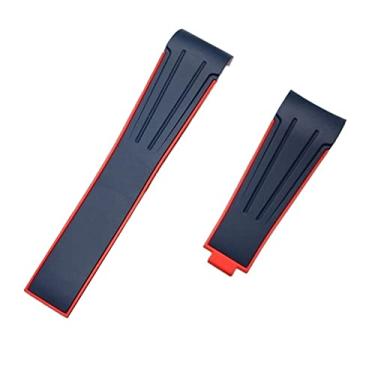 Imagem de GANYUU Pulseira de relógio de borracha de silicone de extremidade curvada de 20 mm para pulseira de função para Daytona para submarino GMT Explorer 2 cinto (cor: azul vermelho, tamanho: sem fivela)