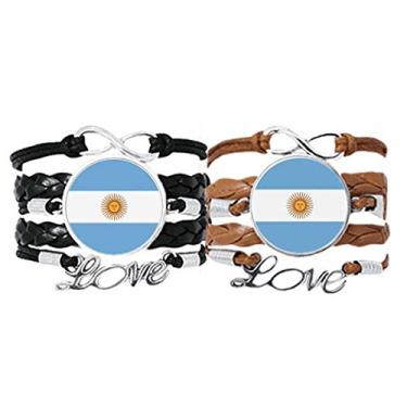 Imagem de DIYthinker Pulseira de mão com bandeira nacional da Argentina com alça de mão e corda de couro, conjunto duplo para presente
