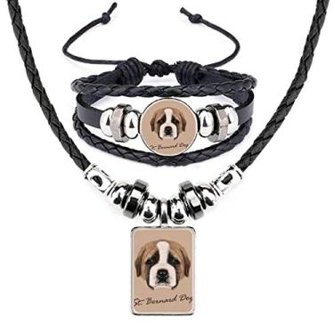 Imagem de Conjunto de joias de pulseira de couro animal de estimação cachorro de São Bernardo marrom fofo