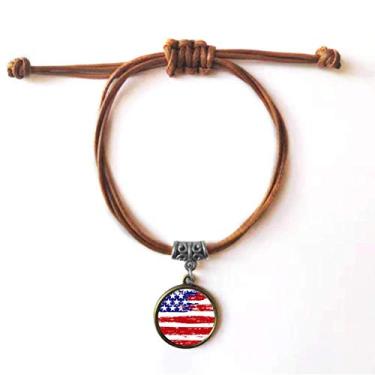 Imagem de DIYthinker Pulseira de couro com a bandeira dos Estados Unidos com estrelas e listras, pulseira marrom para presente