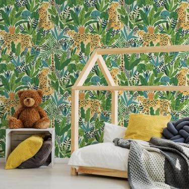 Imagem de Papel de Parede Folhagem Tropical e Onça rolo 57x270cm