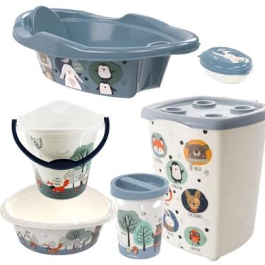 Imagem de Kit P/o Bebe Lixeira,saboneteira,cesto,balde,bacia Bichinhos - plasuti