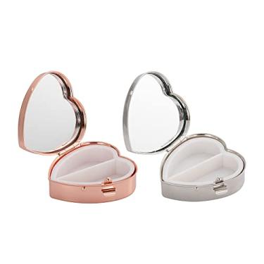Imagem de Mini caixa de armazenamento de drogas em forma de coração (pacote com 2), estojo portátil elegante e elegante para o dia a dia (prata e ouro rosa)