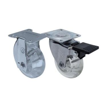 Imagem de Kit 2 un roda rodízio fixo e giratório freio gel 3 pol 75mm - AJAX