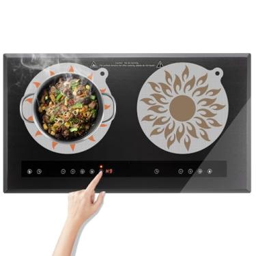 Imagem de KR KITCHENRAKU 2 peças de protetor de fogão de indução translúcido termocrômico, capa de silicone (magnética) para fogão de indução (chama macia (girassol), 24 cm