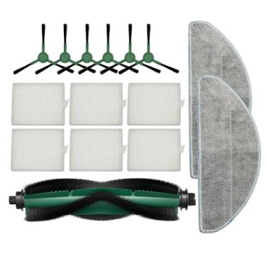 Imagem de Kit de reposição de peças de reposição compatível com iRobot Roomba Y0140 Y0112 Y0110 Q0120 Q0110 Aspirador 1 escova de cerdas multisuperfície principal, 6 filtros Hepa, 6 escovas laterais para varrer