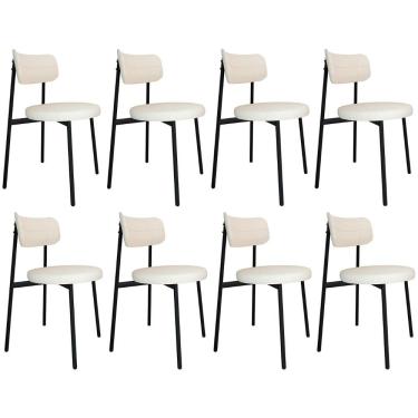 Imagem de Cadeira De Jantar Estofada Kit 8 Nyka M25 Linho Palha - Mpozenato