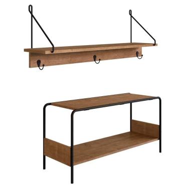 Imagem de Kit Prateleira Decorativa E Sapateira Banco Para Hall De Entrada Tube Vermont/preto - Artesano