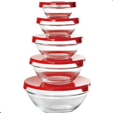 Imagem de Kit 5 Potes de Vidro com Tampa Hermética  Armazenamento de Alimentos -