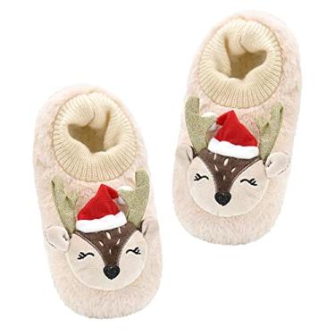 Imagem de DICUIRD Pantufas femininas de sola macia de animais com prendedores felpudos, Lk Deer, 5-7.5