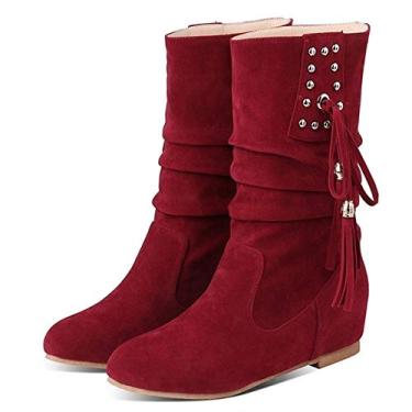 Imagem de Bigfanshu Botas femininas de cano alto estilo outono até a coxa sapatos masculinos botas de cano curto Chaussure Femme Bootie Western Slip-On & Pull On Mocassins & Slip-Ons, Vermelho, 35 BR