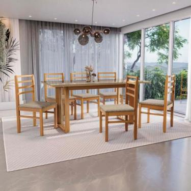 Imagem de Conjunto Sala de Jantar Elisa em Madeira Maciça 6 Cadeiras Linho Fendi