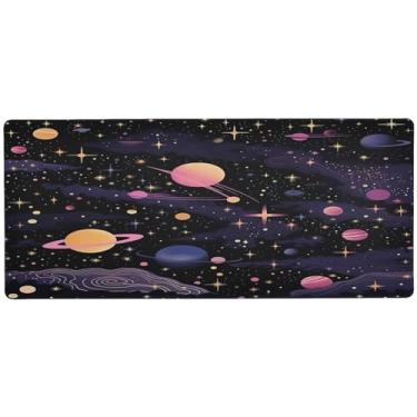 Imagem de Wassud Design de ilustração de astronomia (4) mouse pad para jogos com base de borracha antiderrapante, mouse pad longo para teclado de computador com borda costurada, almofada grande à prova d'água
