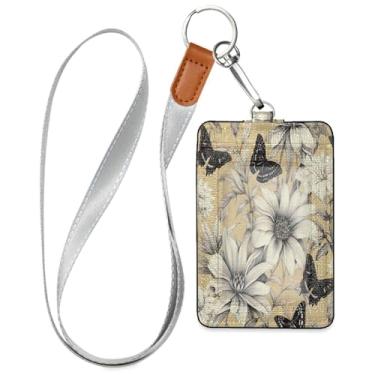 Imagem de Wassud Cordões de couro PU borboleta preto-branco para crachás de identificação, porta-nomes, porta-chaves, porta-crachás, cartões de crédito para escritórios, funcionários, estudantes, funcionários