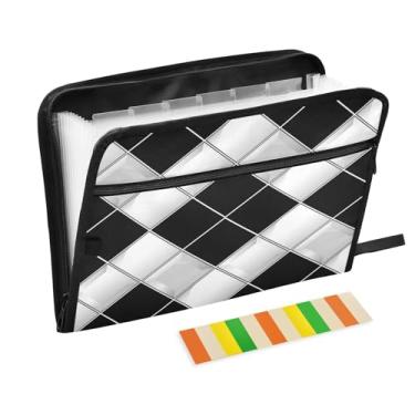 Imagem de Wassud Organizador de arquivos sanfonado padrão guingão carta a4 pastas de arquivo de papel organizador de documentos fólio com etiquetas pasta de arquivo expansível 13 bolsos