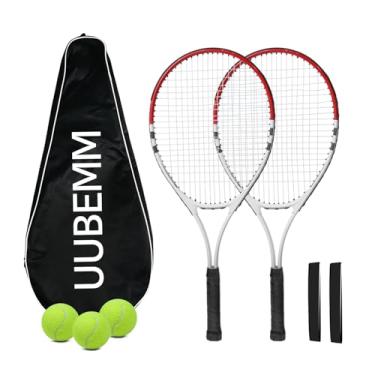 Imagem de Conjunto de raquete de tênis, 2 raquetes pré-amarradas de 68 cm, inclui 3 bolas de tênis, 2 fitas de aderência, 1 bolsa de transporte, perfeita para adultos, iniciantes, treinamento de estudantes