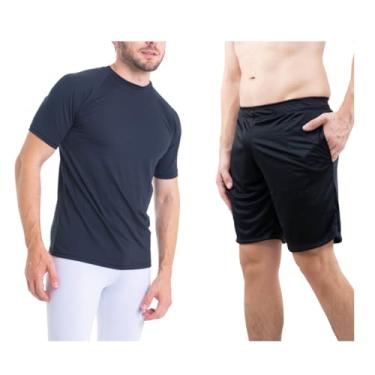 Imagem de Conjunto Camiseta Curta Masculina e Calção Masculino Bermuda Esportiva com Bolso Fitness Academia UV50+ Trygg (G, Preto)