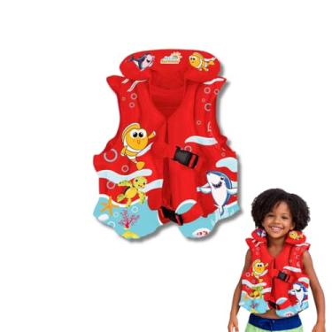 Imagem de Colete Inflável Infantil com Encosto Seguro para Piscina e Praia Crianças 4+ (vermelho)