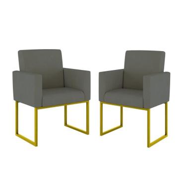 Imagem de Kit 02 Cadeiras Poltrona Decorativa Sala Quarto Base Dourado Cor: Cinza