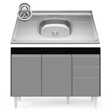 Imagem de Balcão Gabinete com Pia Inox 120cm Michigan Preto/Cinza - Lumil - Lumi