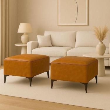 Imagem de Kit 2 Banquetas Decorativas Puf Dallas Com Pés de Ferro em sintético C