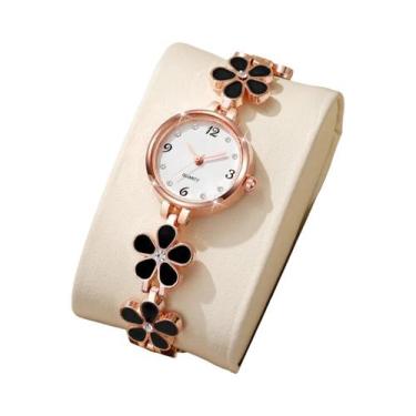 Imagem de Relógio De Pulso Elegante Com Mostrador Floral E Números Árabes Para M