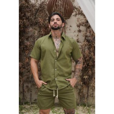 Imagem de Conjunto Masculino de Linho Social Camisa botão e Bermuda Linho - Mitc